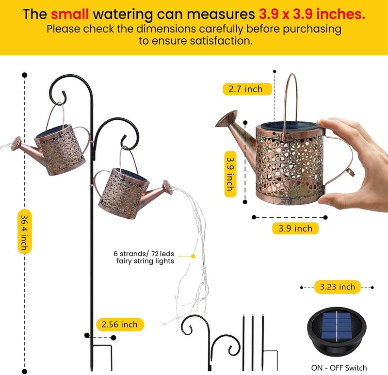 Misawce Solar Lights Outdoor Decorative, 2 Pack Metal Watering Can Lights Waterproof, Small Hanging Garden Decor Yard Outside Patio Lawn, Gifts for Mom Grandma Women Birthday(Warm White) - Image 3